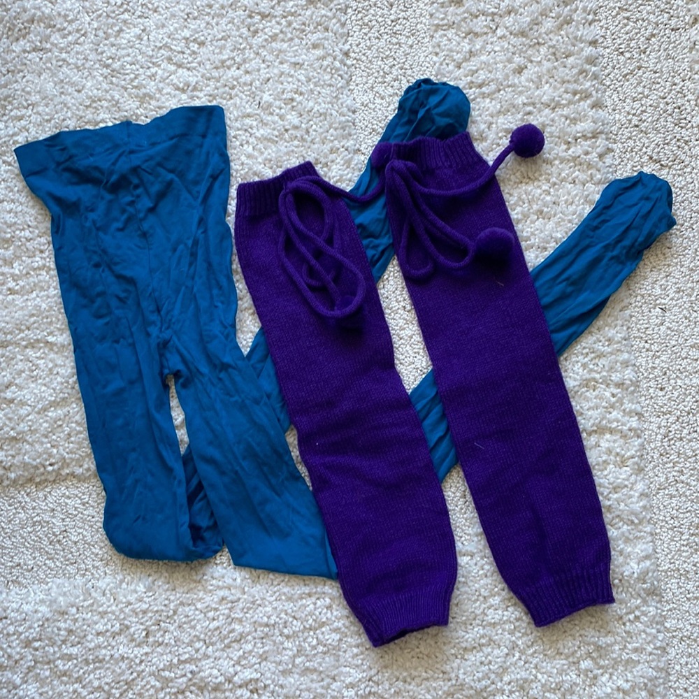 80s 1980s Costume Blue Tights Pantyhose Purple Leg Warmers Halloween